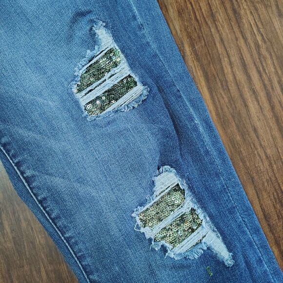 Artisan NY Sequin Distressed High Rise Sz 8 Women's Stretch Medium Wash Jeans - Picture 2 of 5